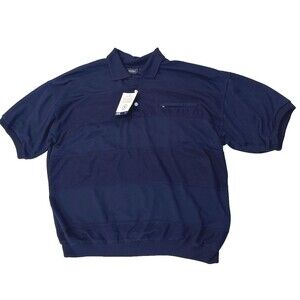 Medallion Polo Shirt Men’s 2XL Navy Blue Stripe Short Sleeve Taiwan NWT